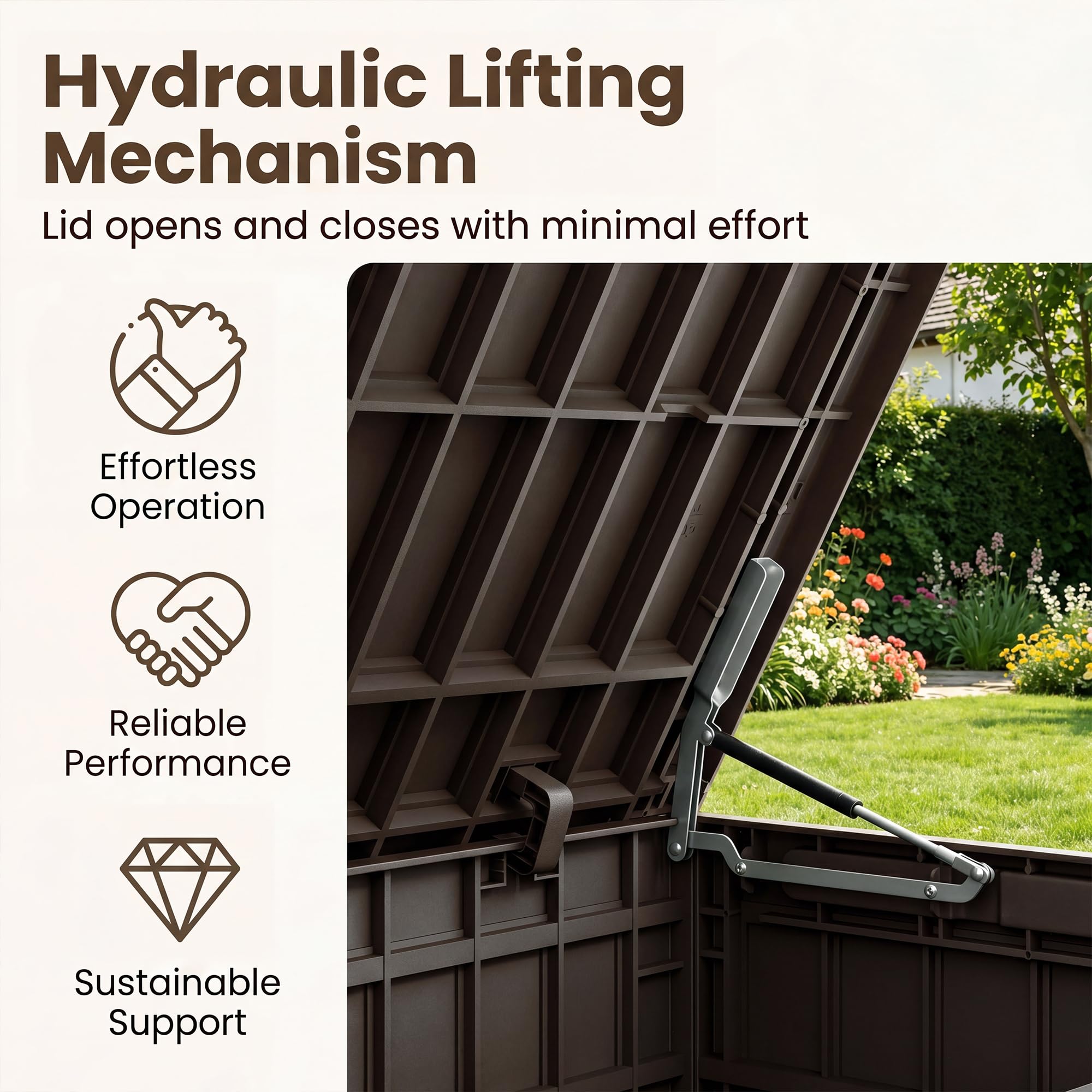 RELAX4LIFE Gartenbox wetterfest, 440 L Auflagenbox mit abschließbarem Deckel, Aufbewahrungsbox mit Stauraum, Kissenbox Outdoor wasserdicht, Auflagentruhe für Garten Balkon Terrasse, bis 245 kg, Braun