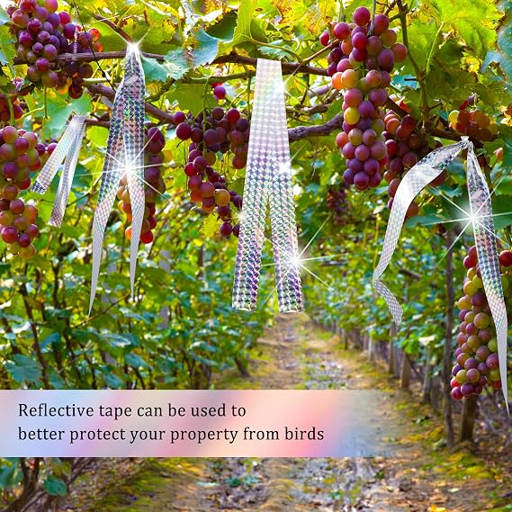 CATELL 4 Rolls 50m Bird Scare Tape, Bird Reflective Tape Bird Repellent Scare Tape Reflective Bird Control Tape to Scare Pigeon Woodpeckers Crow Birds Away for Garden Balcony Farm (2.4cm x 200m)