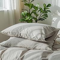 Vista 50 de MooMee Juego de 2 fundas de almohada 100% algodón lavado con textura parecida al lino, transpirable, duradera, suave y cómoda