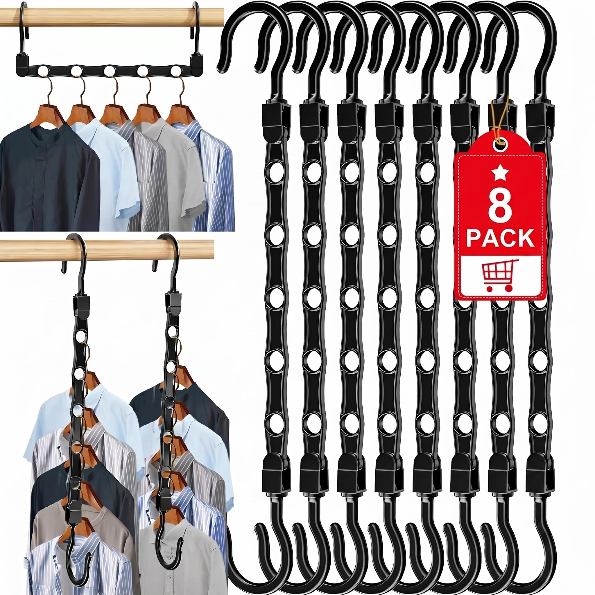 8 Pack Hangers Space Saving Magic Space Saver Smart Plastic Hangers Black