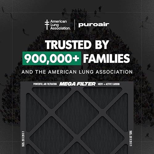 Miniatura 9 de PuroAir Mega Filter - Filtros de aire MERV 13 20x20x1 para el hogar con carbón activado - Filtra alérgenos, caspa de mascotas, humo, polvo - Filtros