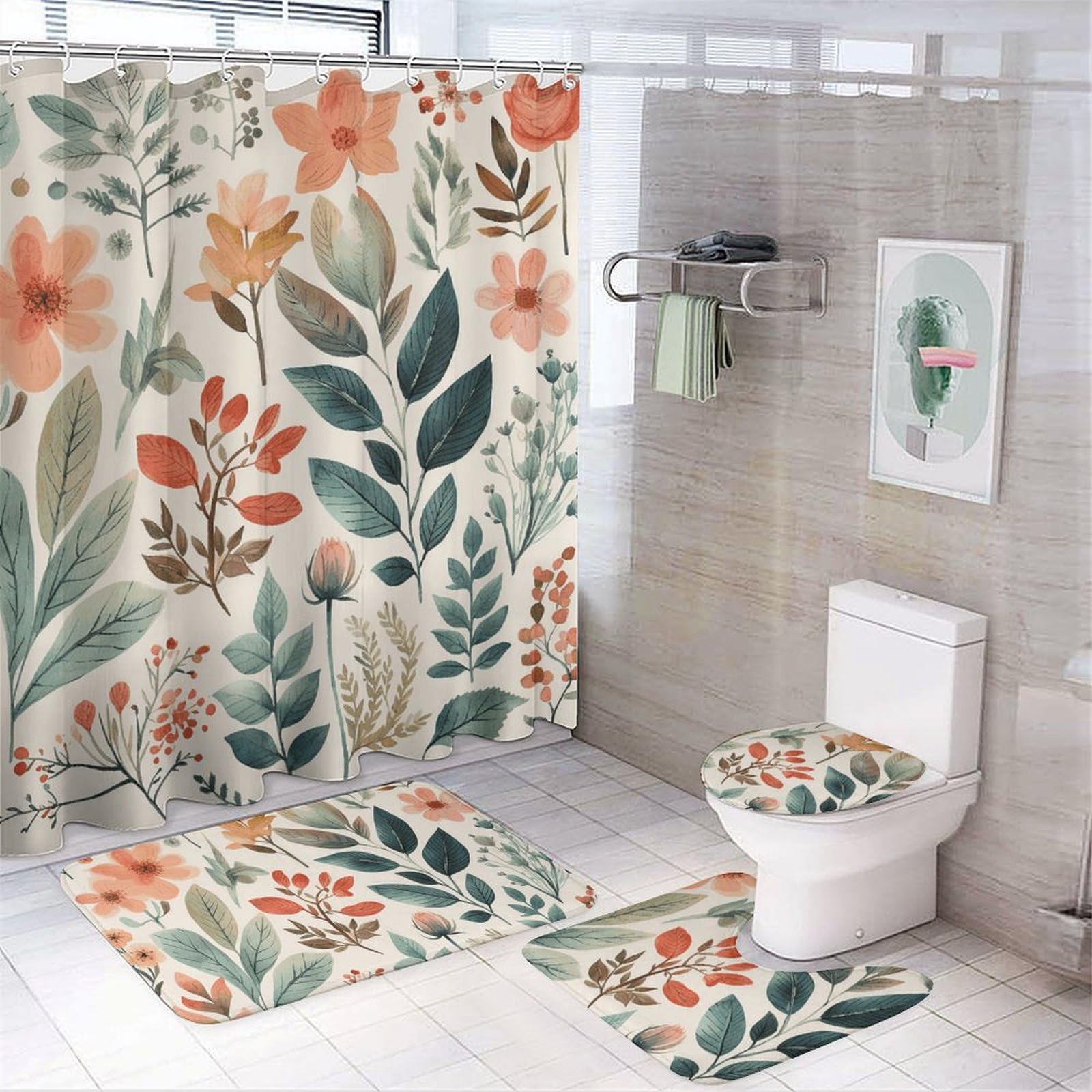Rideaux de douche fleurs aquarelles pour éliminer les éclaboussures et sols glissants de salle de bain