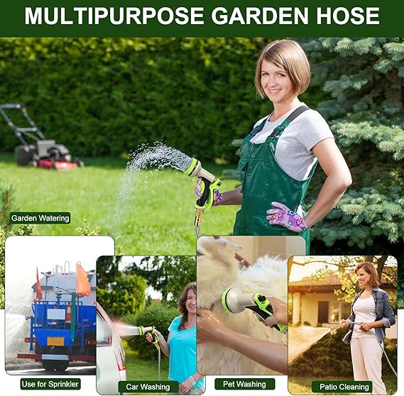Garden Hose Metal 75 FT, Stainless Steel Hose, Water Hose with 10 Function Nozzle & Brass Nozzle, Lightweight, No Kink & Tangle, Easy to Use & Store, Heavy Duty Metal Hose for Yard and Lawn