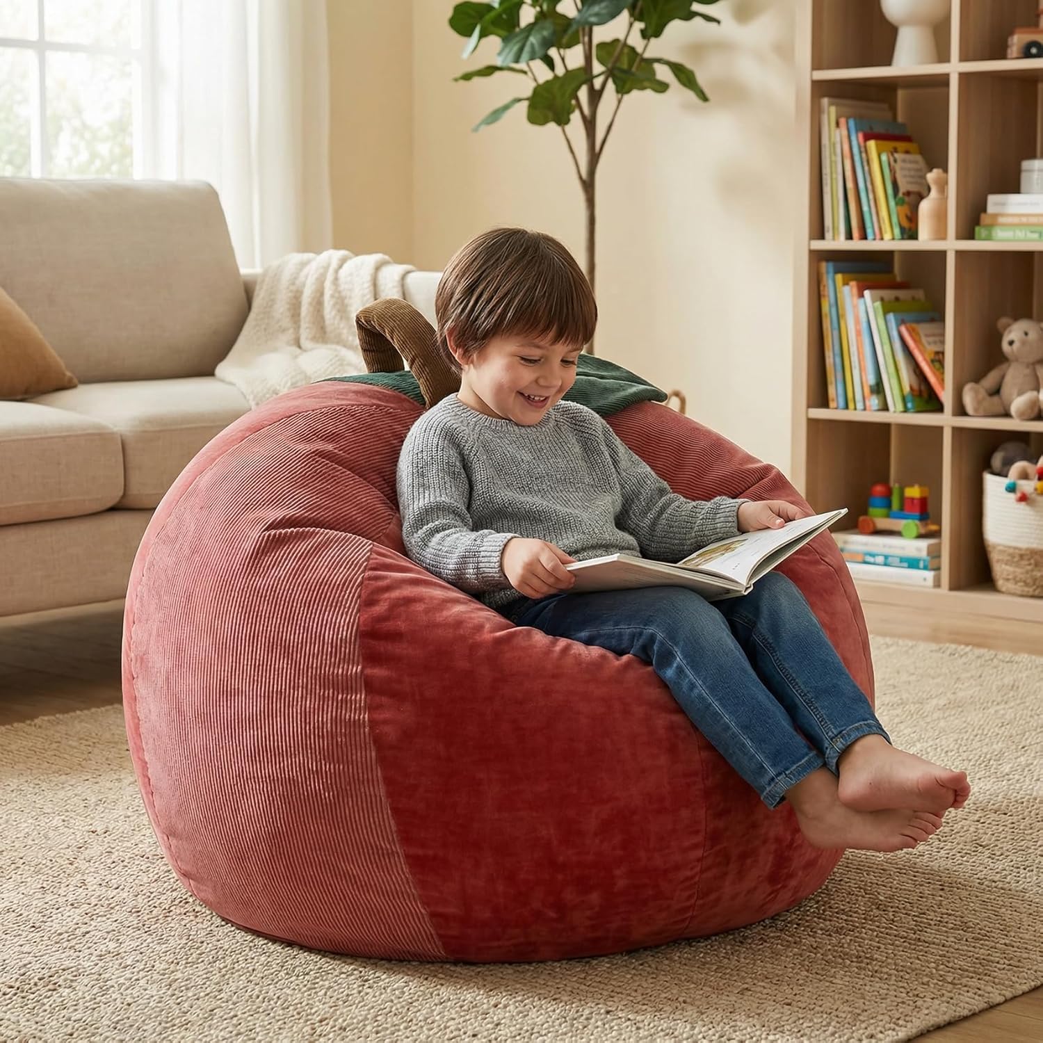 Bean Bag Chairs for Kids, with Filling, Teen Bean Bag Chair, Suitable for Living Room, Bedroom, Office, Features a Non‑Slip Bottom and Handles