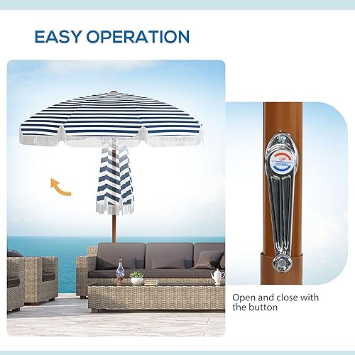 Miniatura 4 de Outsunny Sombrilla de patio al aire libre de 7 x 7 pies con inclinación, ventilación, sombrilla de mesa de mercado con volantes y volantes con