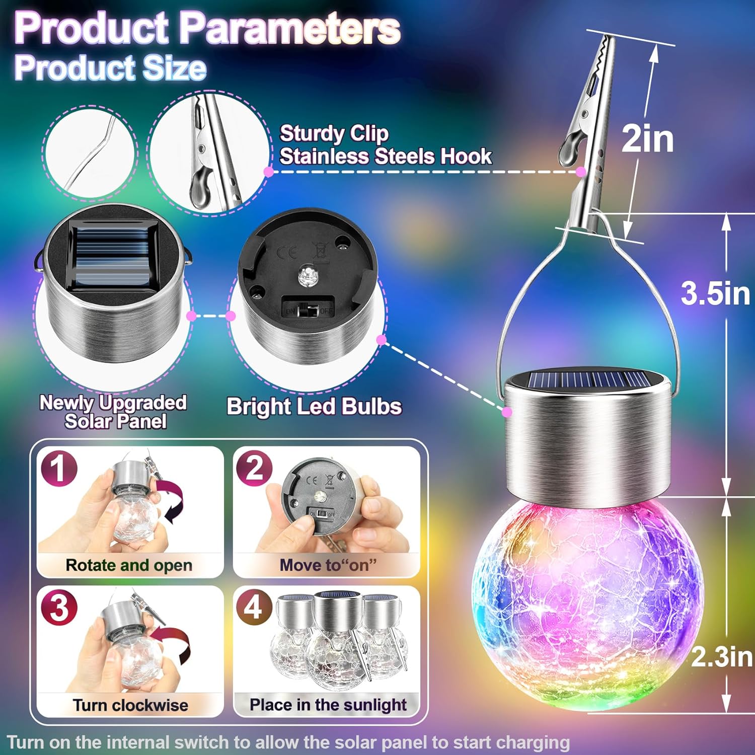 Solar Hanging Lights Outdoor: 12 Pack Cracked Glass Ball Lanterns Waterproof - Multicolor Globe LED Decorative for Garden Tree Fence - Gardening Holiday Gifts for Woman Mom - Image 3