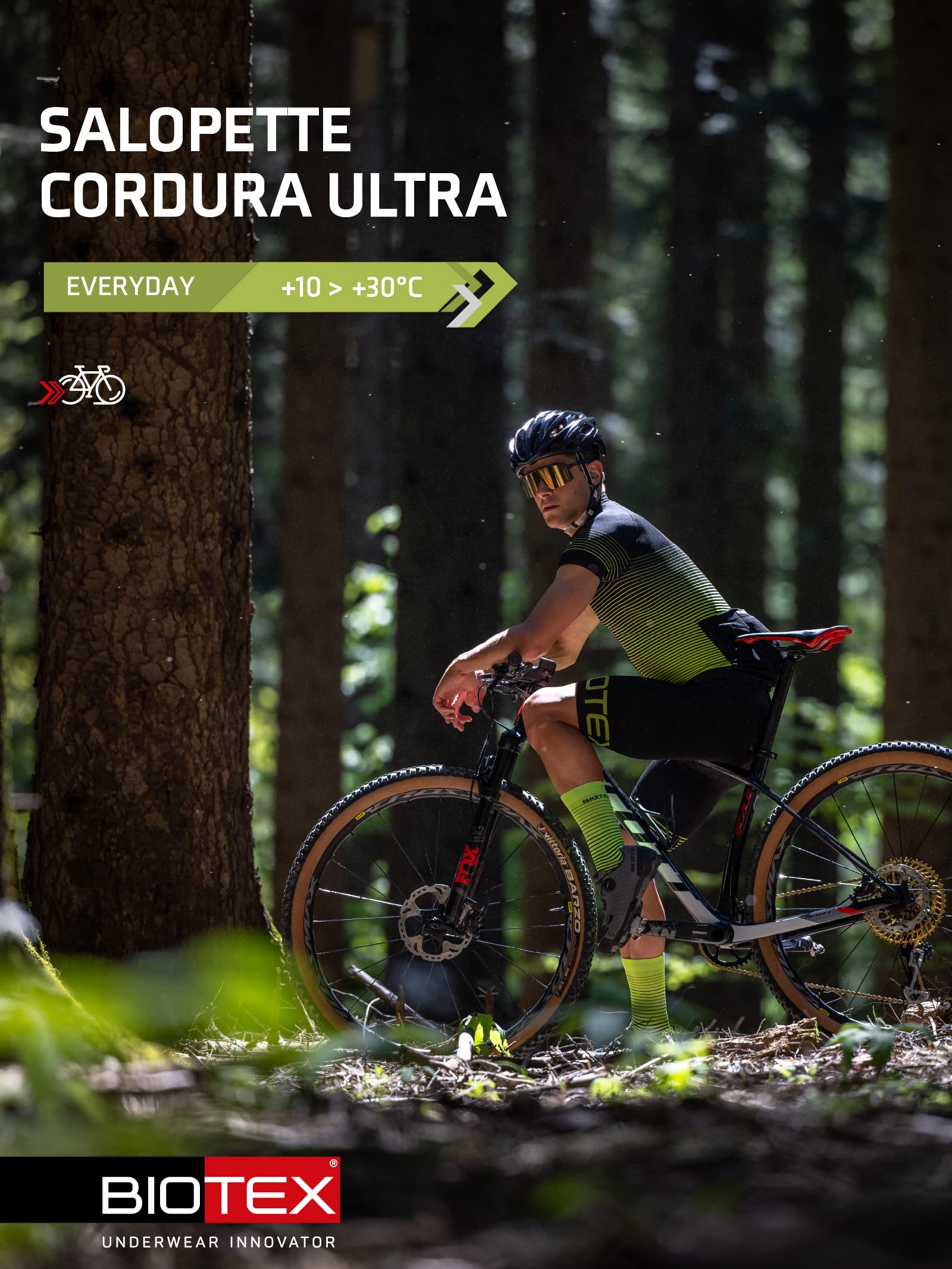 BIOTEX Salopette Ultra in Cordura con Fondello Integrato Unisex per Ciclismo e Mountain Bike, Intimo Tecnico Sportivo