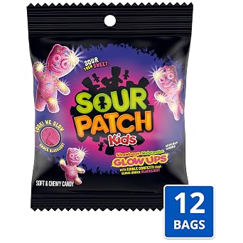 SOUR PATCH KIDS Glow Ups Strawberry-Watermelon Soft & Chewy Gummy Candy, Bulk Candy, 12 - 3.08 oz Bags