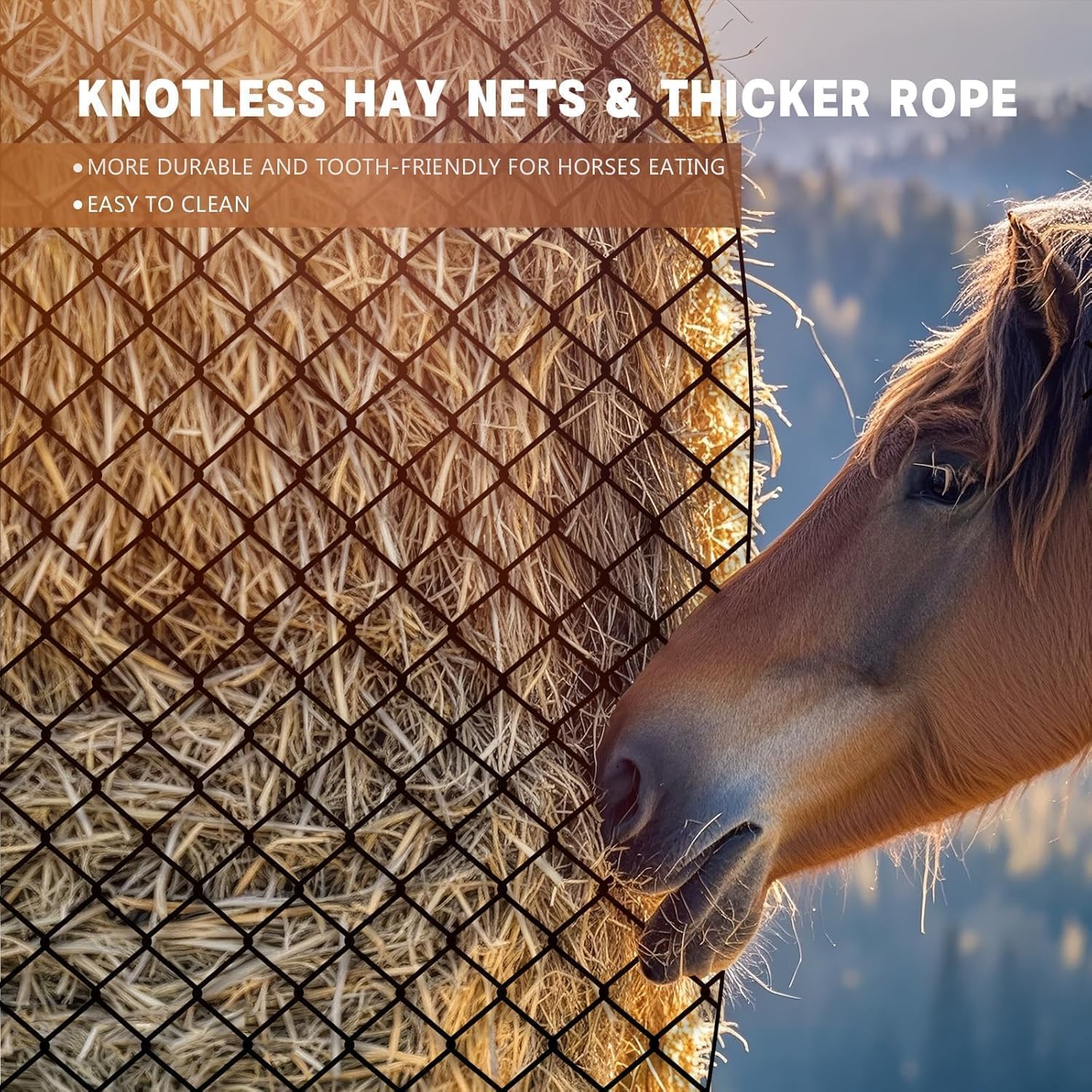 6×6ft Large Round Bale Hay Nets for Horses, 6x6 ft Hay Net for Horses Slow Feed Knotless, Slow Feeder Hay nets for Horses