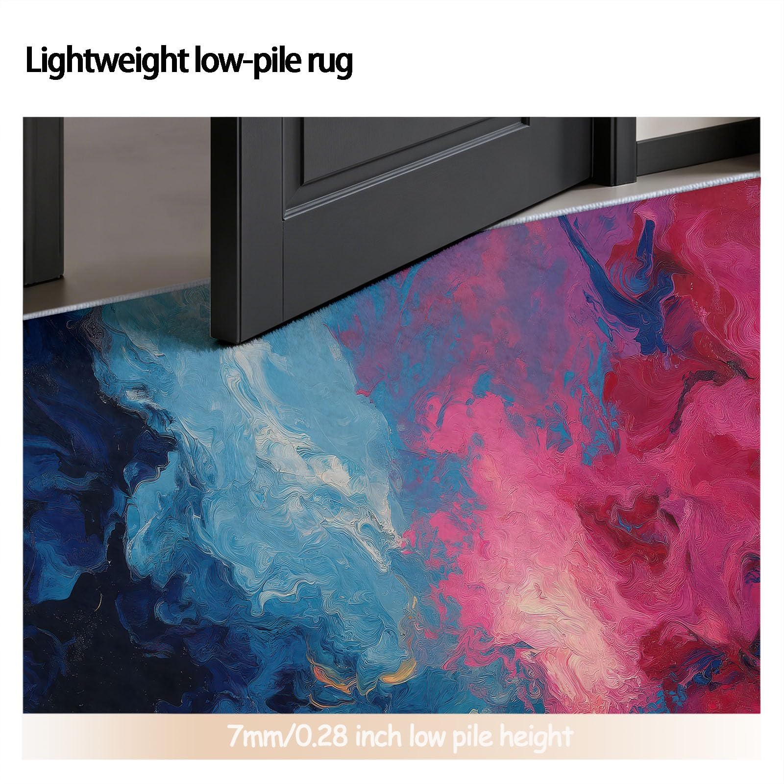 Tapis Rond Bleu Rose 150 cm, Tapis de Sol Lavable et Antidérapant Doux et Moelleux Bloc Couleur Dynamique, Impressionniste Décoration pour Chambre d'enfant Bureau à Domicile Salle de Jeu Chambre