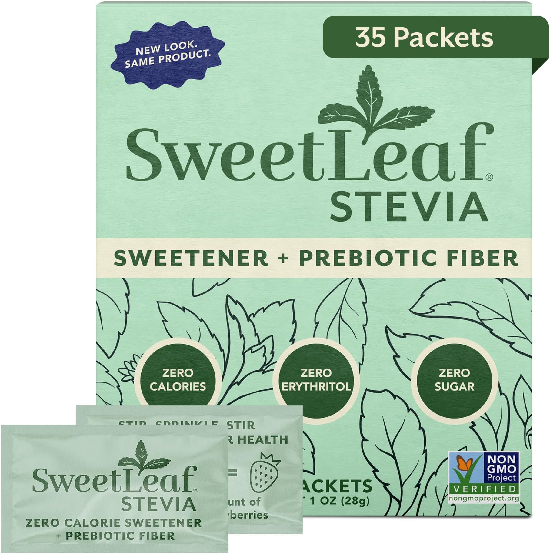 SweetLeaf Stevia Powder Sweetener 35 Packets (1 Pack) - Zero Calorie Sweetener No Erythritol, Stevia Leaf Extract, Natural Sugar Substitute for Coffee & Baking, Sugar Free, Keto Friendly