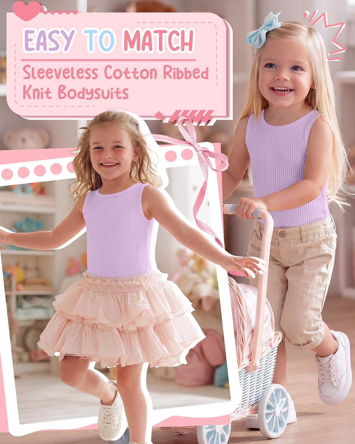 Girls' Ballet Dance Leotards Sleeveless Cotton Ribbed Knit Bodysuits Seamless Gymnastics Tank Leotards Kids Outfits
