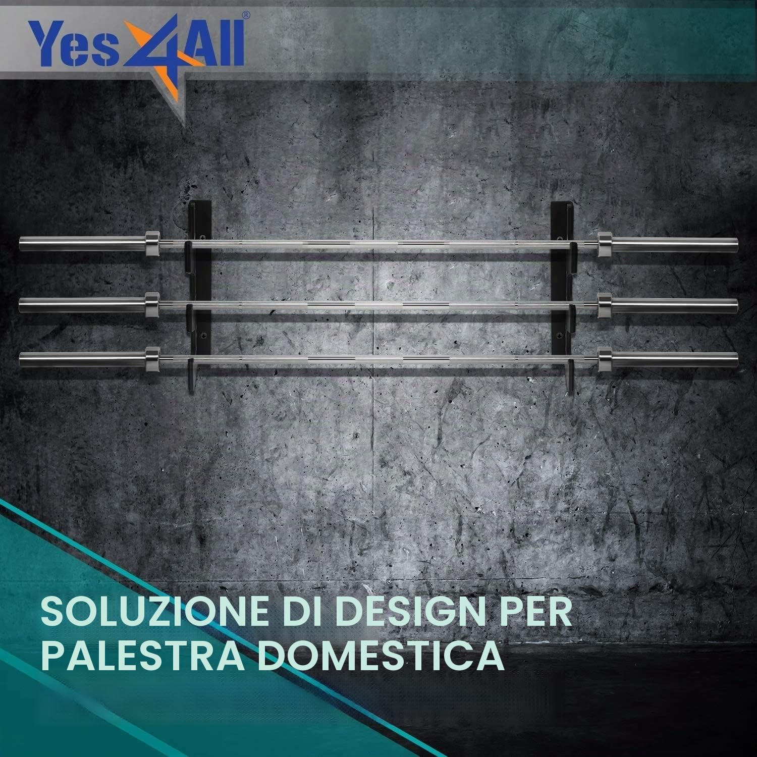 Yes4All Supporto orizzontale a parete per bilancieri con strato protettivo in plastica UHMW - Rastrelliera da appendere per bilancieri, barra pesata, lat pull down attachment