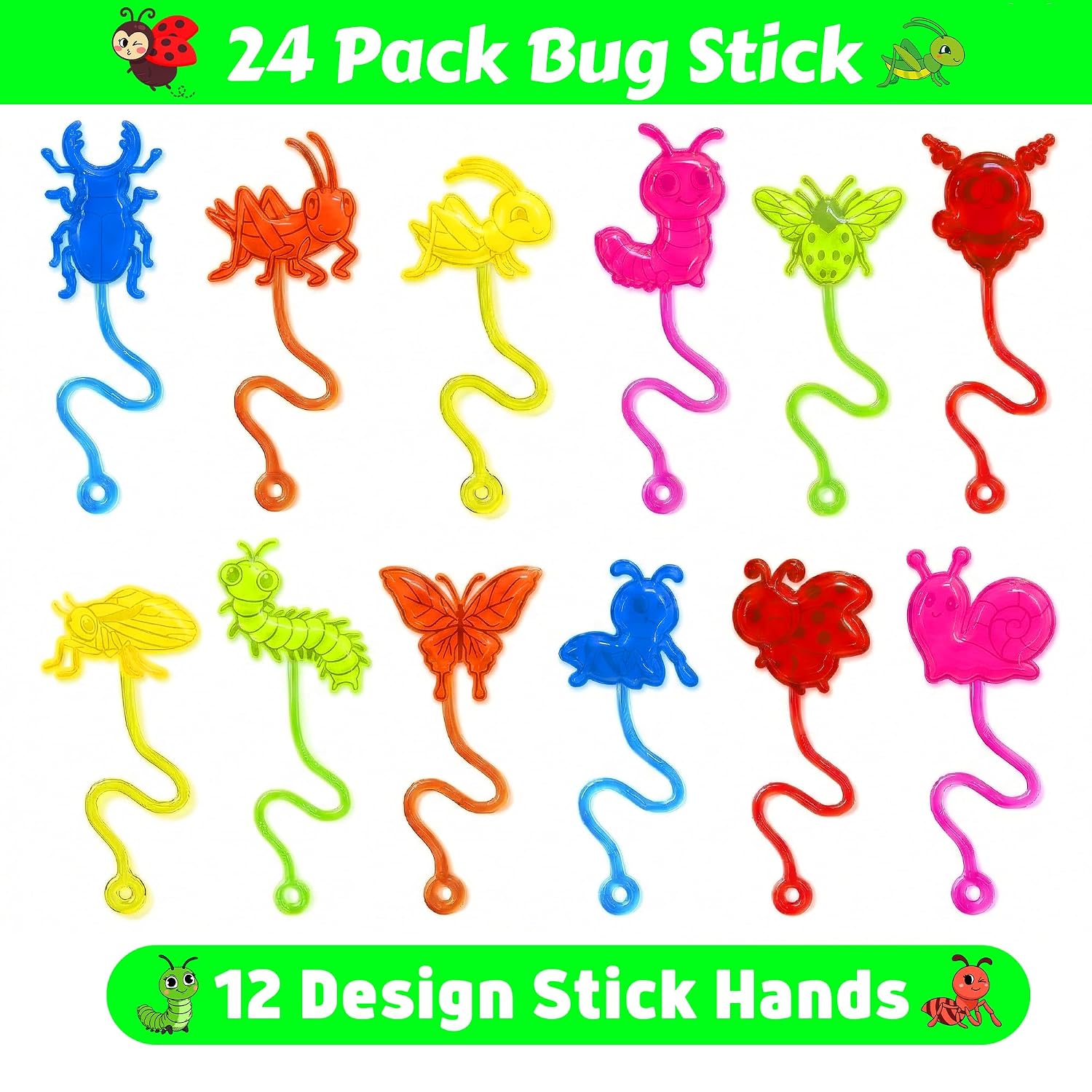 48PCS Bug Party Favors for Kids - 24 Stick Hands & 24 Temporary Tattoos image 3