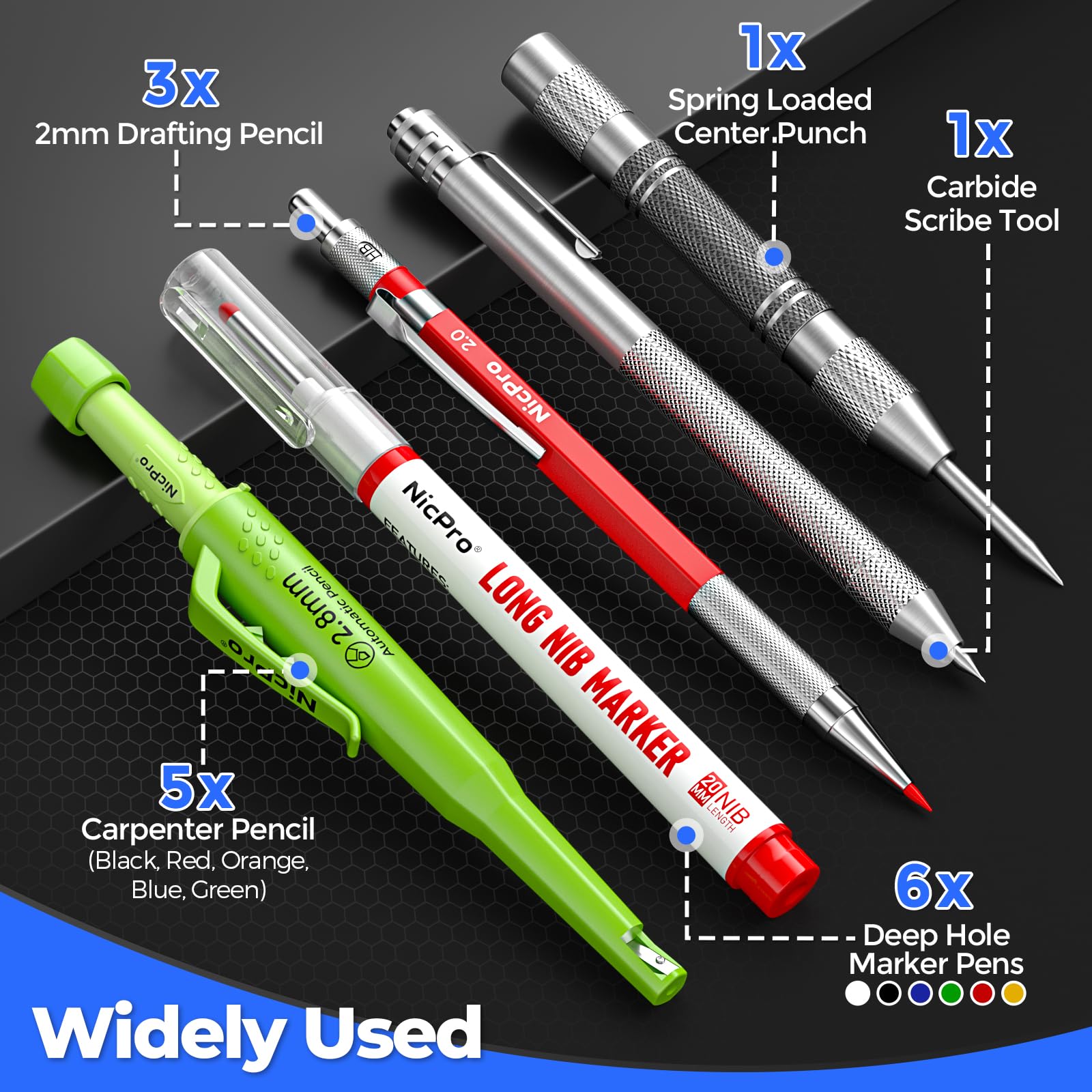 Nicpro 44 Pack Carpenter Pencil, Long Nib Marker, Center Punch, Scribe Tool — Amazon image 5