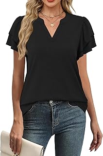 Womens Blouses Dressy Casual Flutter Sleeve V Neck Tops Business Casual Outfits