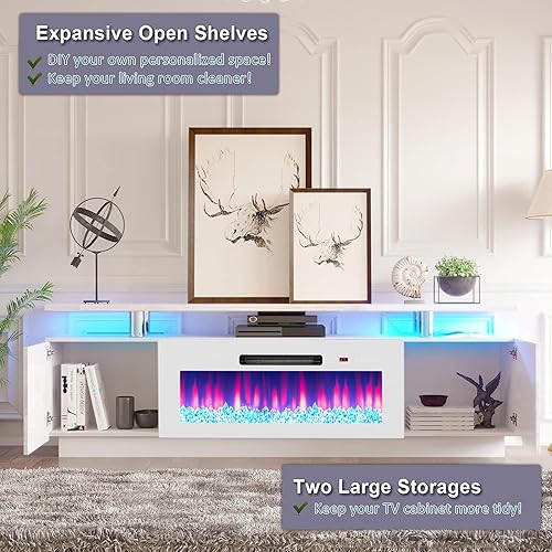 Miniatura 5 de AMERLIFE - Soporte de TV con chimenea de 36 pulgadas, centro de entretenimiento con chimenea moderna de 70 pulgadas con luces LED, gabinete de