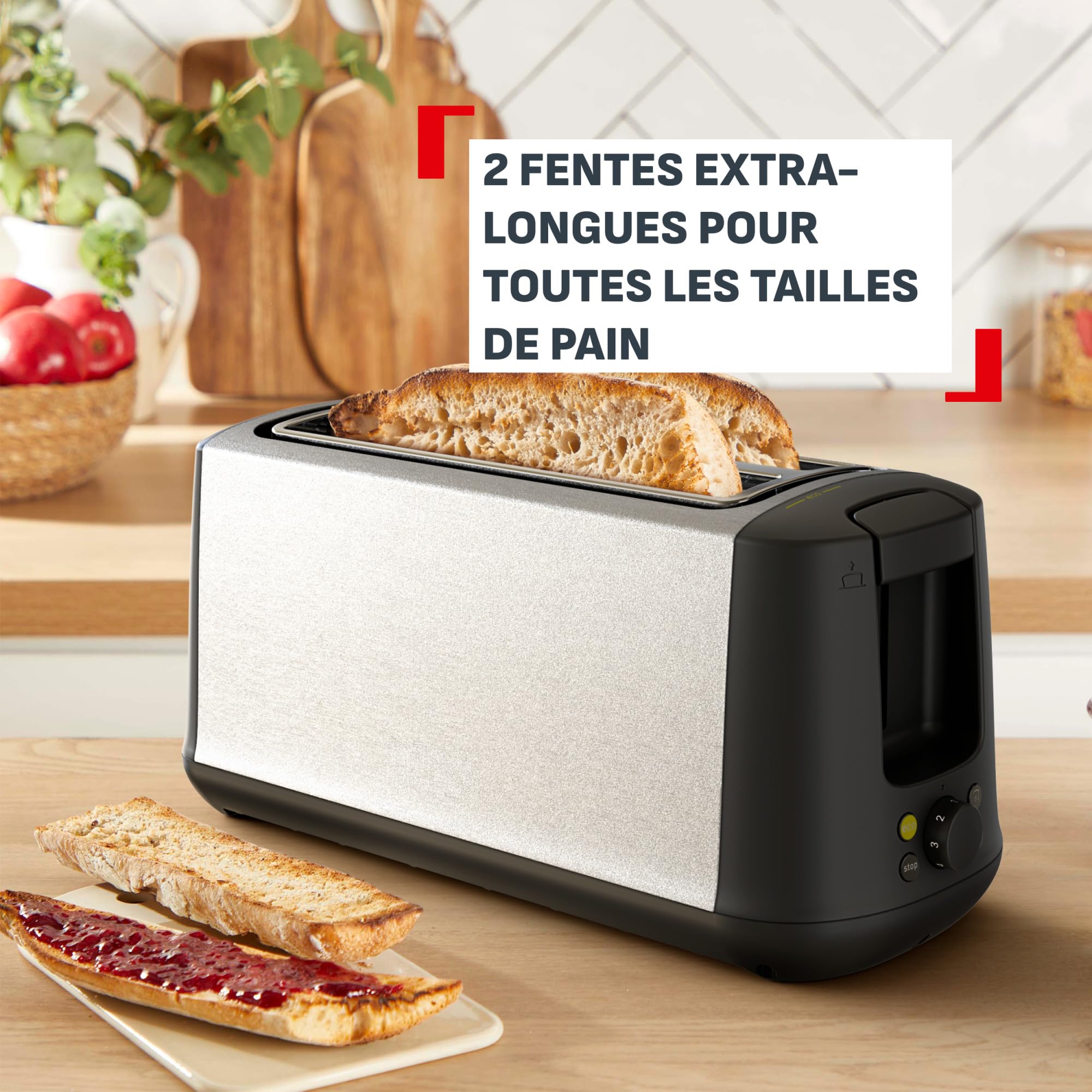 Tefal Subito, Grille-pain 2 fentes, Option de chauffe pour 1 fente, Fentes extra-larges, Levier de surélévation, TL342DE0