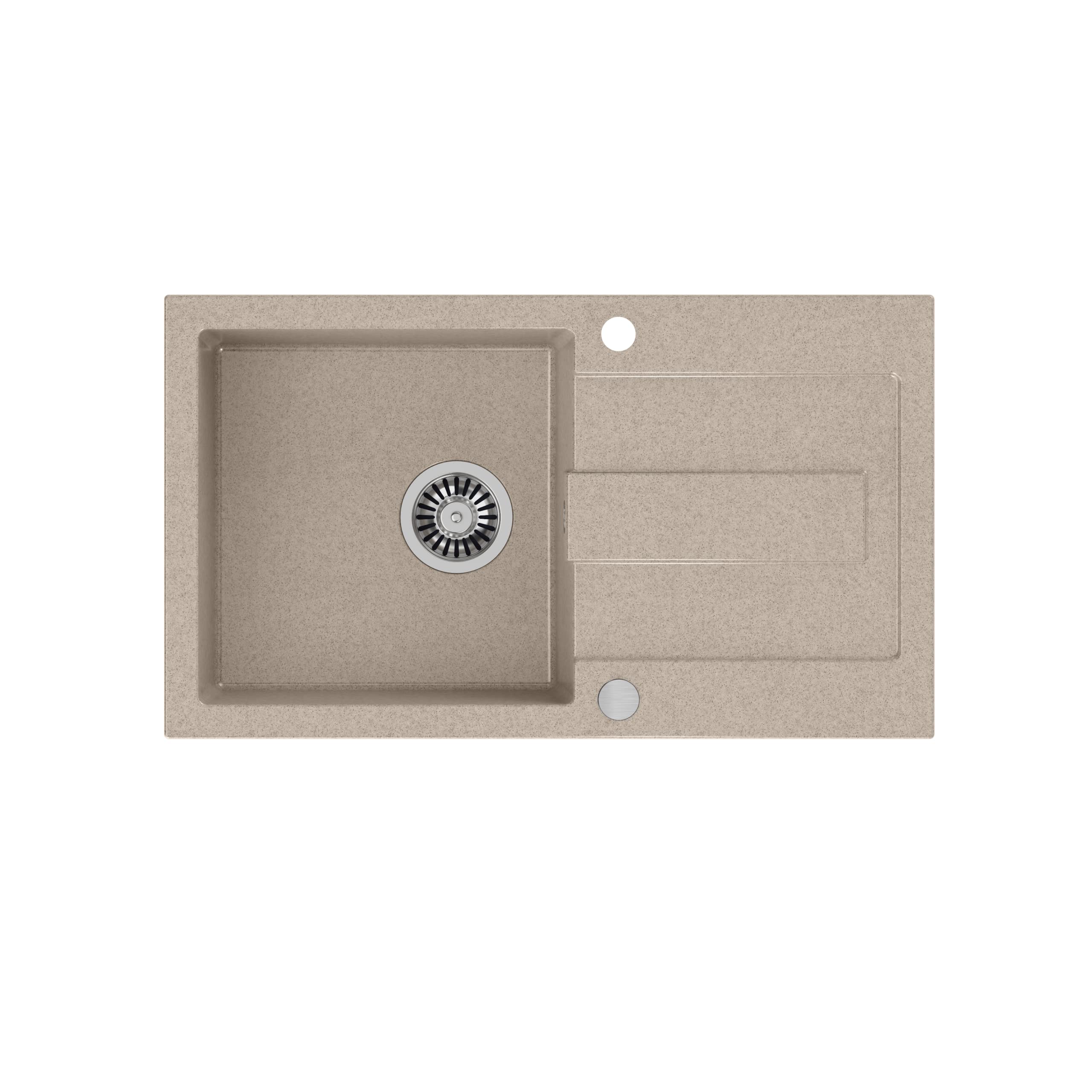 VBChome Fregadero beige con grifo para Cocinas, 78 x 45 cm, granito, empotrable, reversible, moderno y con sifón
