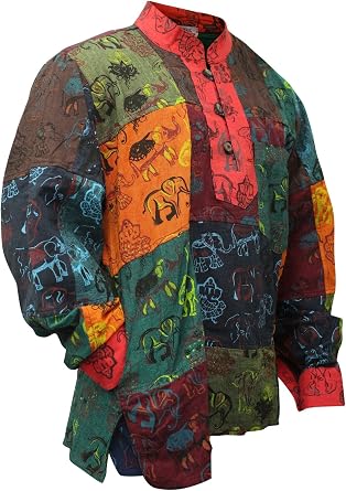 Shopoholic Fashion Mens Summer Colourful Grandad Hippie Shirt