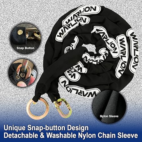 Miniatura 5 de WARLION Cadena de seguridad resistente, 7 pies x 38 pulgadas de grosor, 9 libras, cadena de motocicleta antirrobo y a prueba de cortes con anillo de