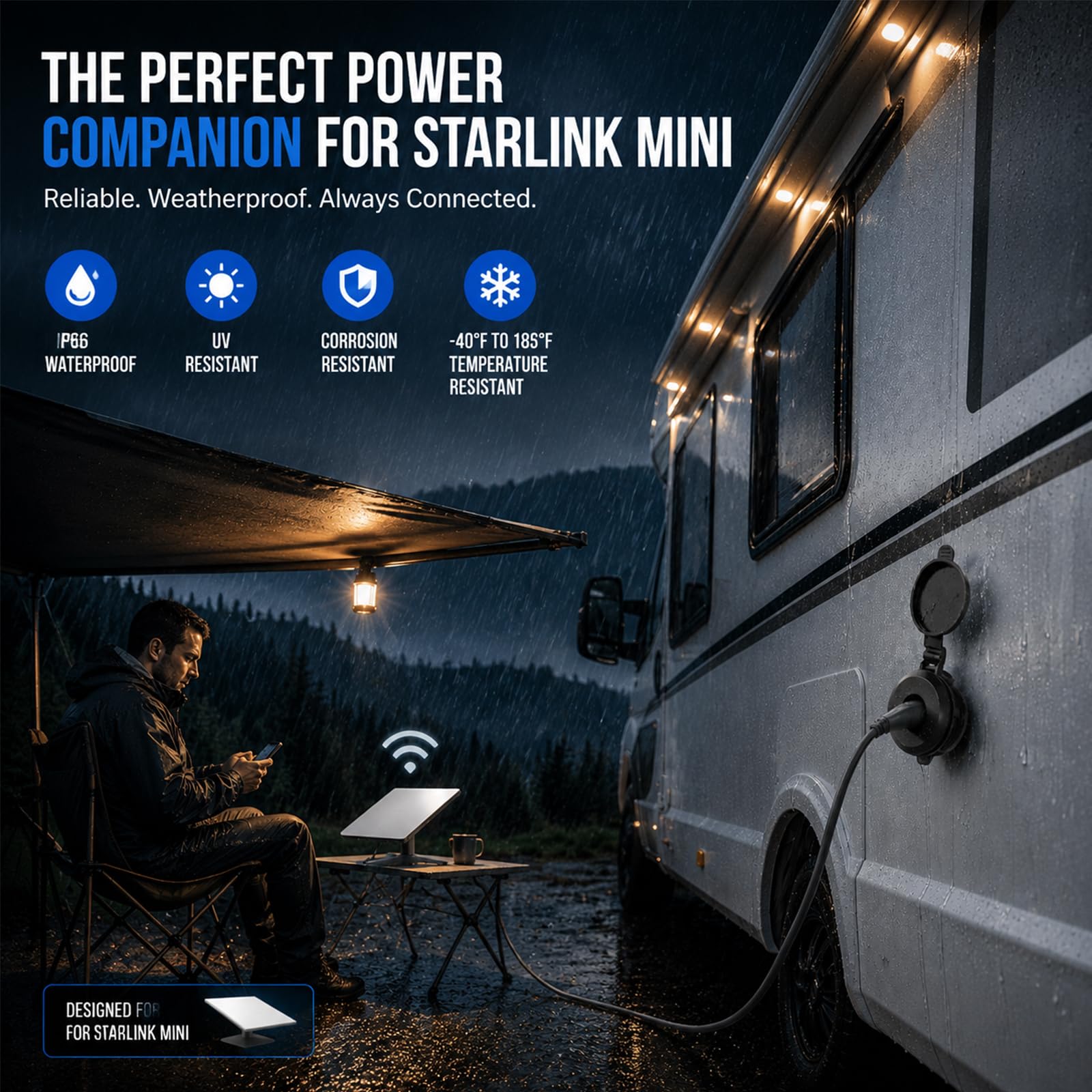Starlink - Mini adaptador de batería hembra a enchufe de junta tórica con portafusibles ATC/ATO, cable de extensión Starlink Mini CC, adaptador convertidor de corriente impermeable