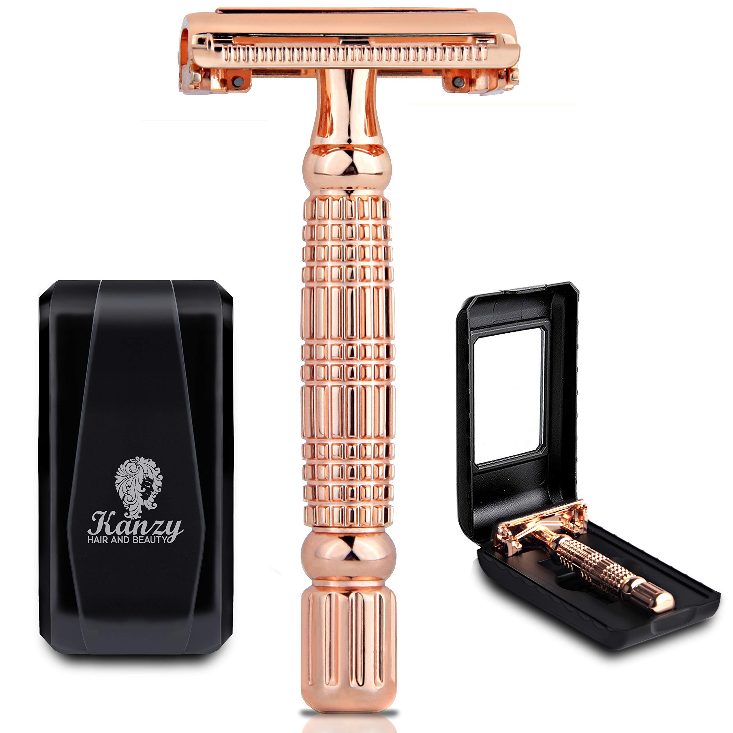 Kanzy Rasoio Di Sicurezza Farfalla a Doppio Filo Rose Gold Per Donna e Uomo, Safety Razor Tradizionale Rasoio Monolama Classico