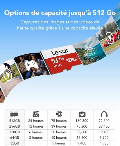 Lexar Carte Micro SD 128 Go, Jusqu'à 100 Mo/s - 6
