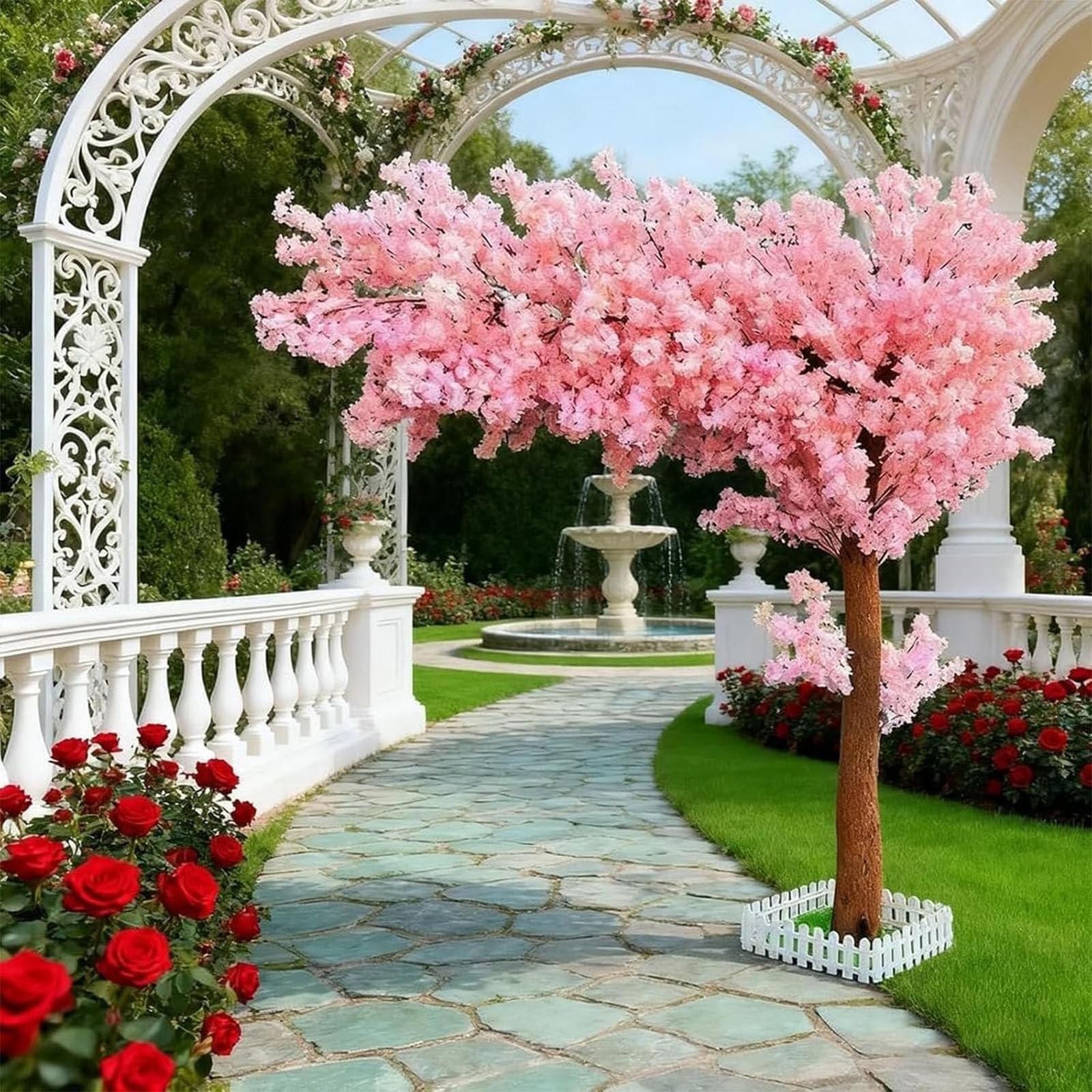 Cerisier artificiel en soie rose pour célébrer votre mariage sous un ciel de fleurs éternelles