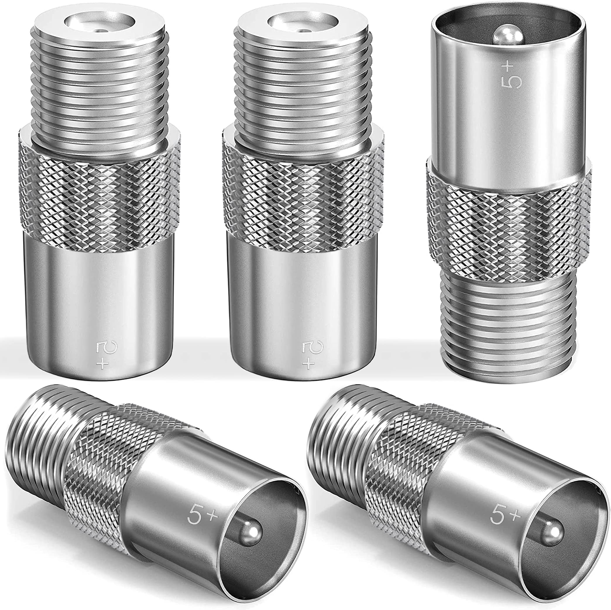 5 Plus Female To Male 5 PCS TV Aerial Coaxial Coupler,Satellite T/F Type Screw Connector Socket to RF Coax Aerial Adapter