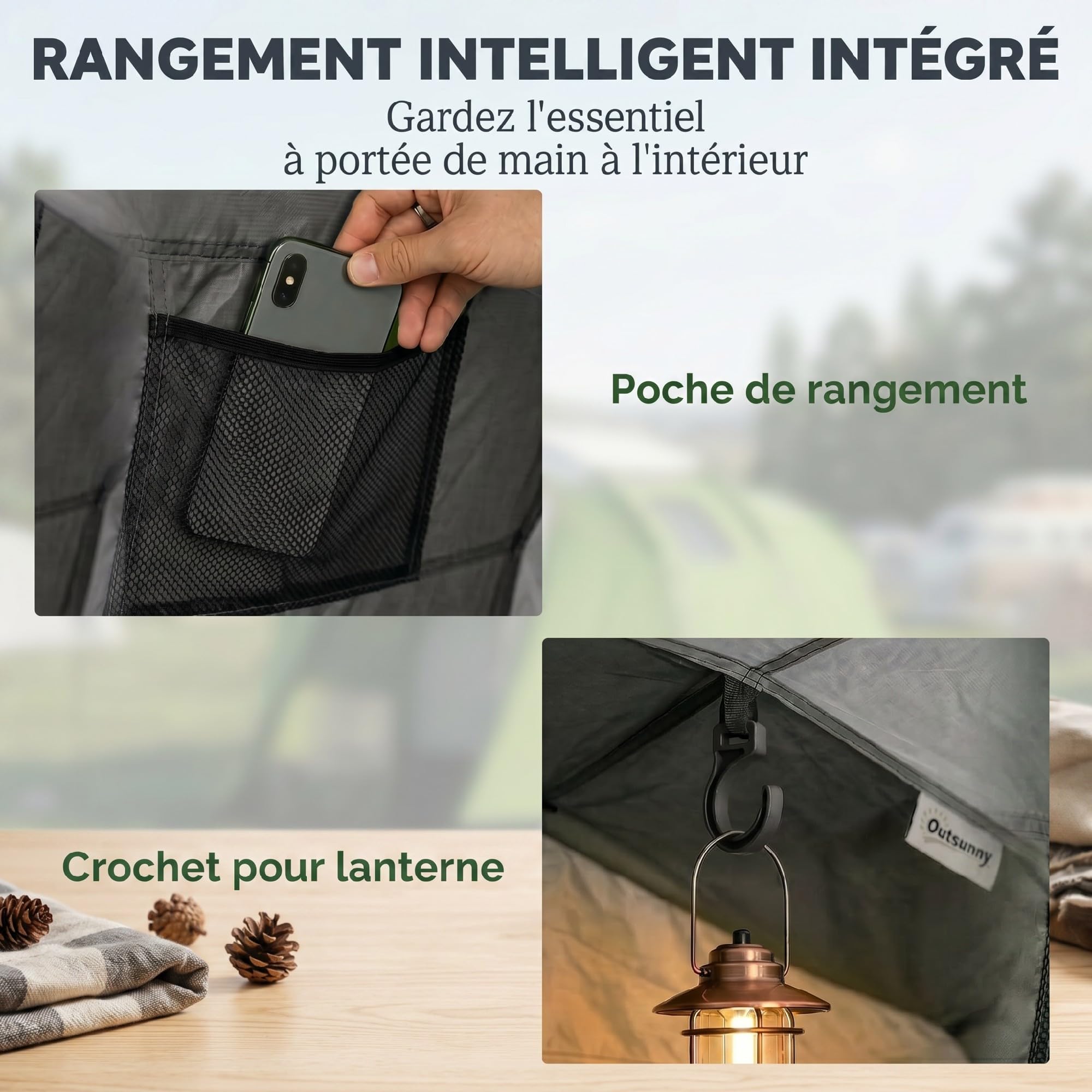 Outsunny Tente de Camping Dôme 2 Personnes Imperméable 3000mm Gris Foncé | 3-4 Saisons, Grande Hauteur 150cm, Montage Rapide, 2 Portes, Abri de Bivouac Autoportant, 22 Piquets