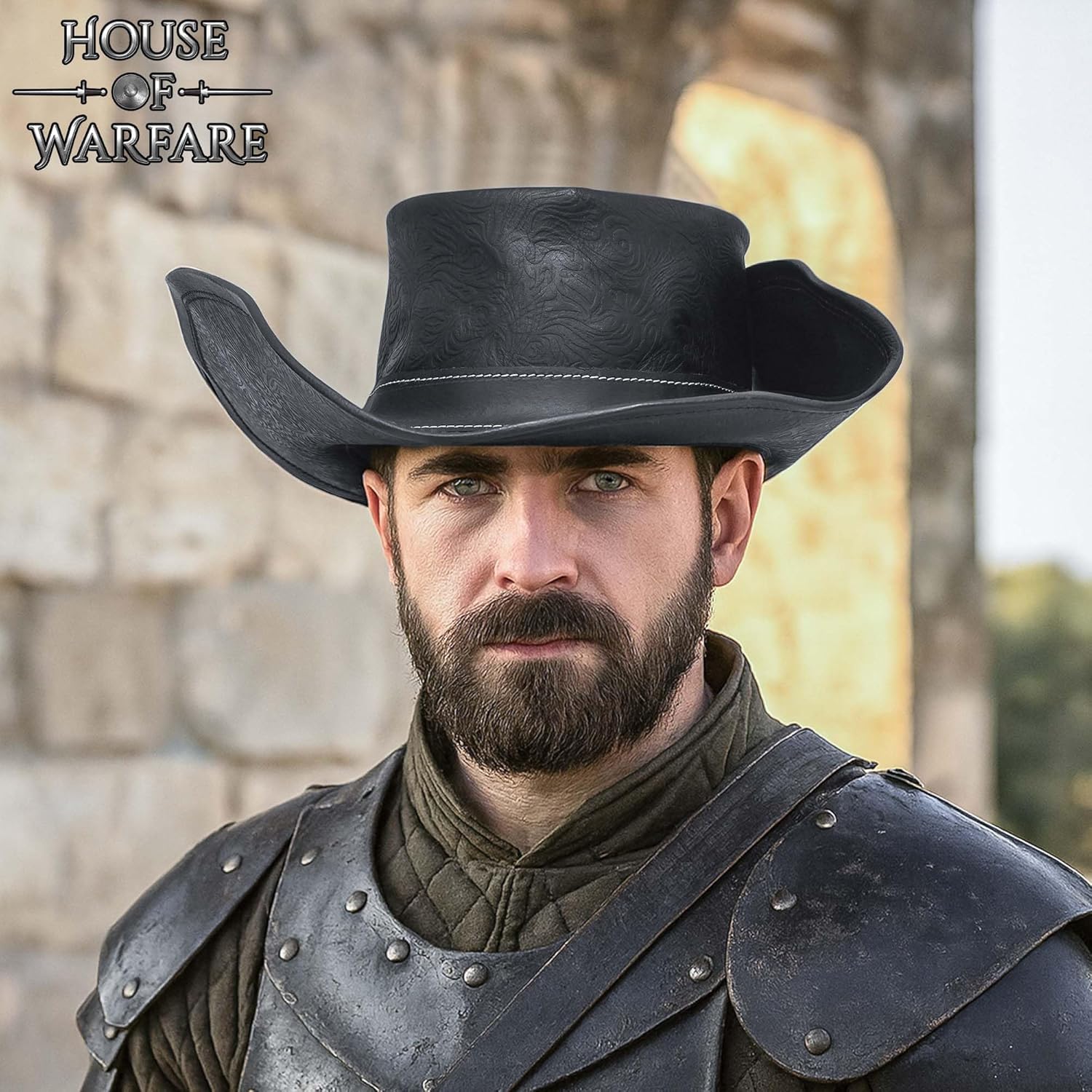 Medieval Genuine Leather Hat for Men Women | Flandes Handcrafted Cowboy Flat Brim Headwear 1.5mm Thick