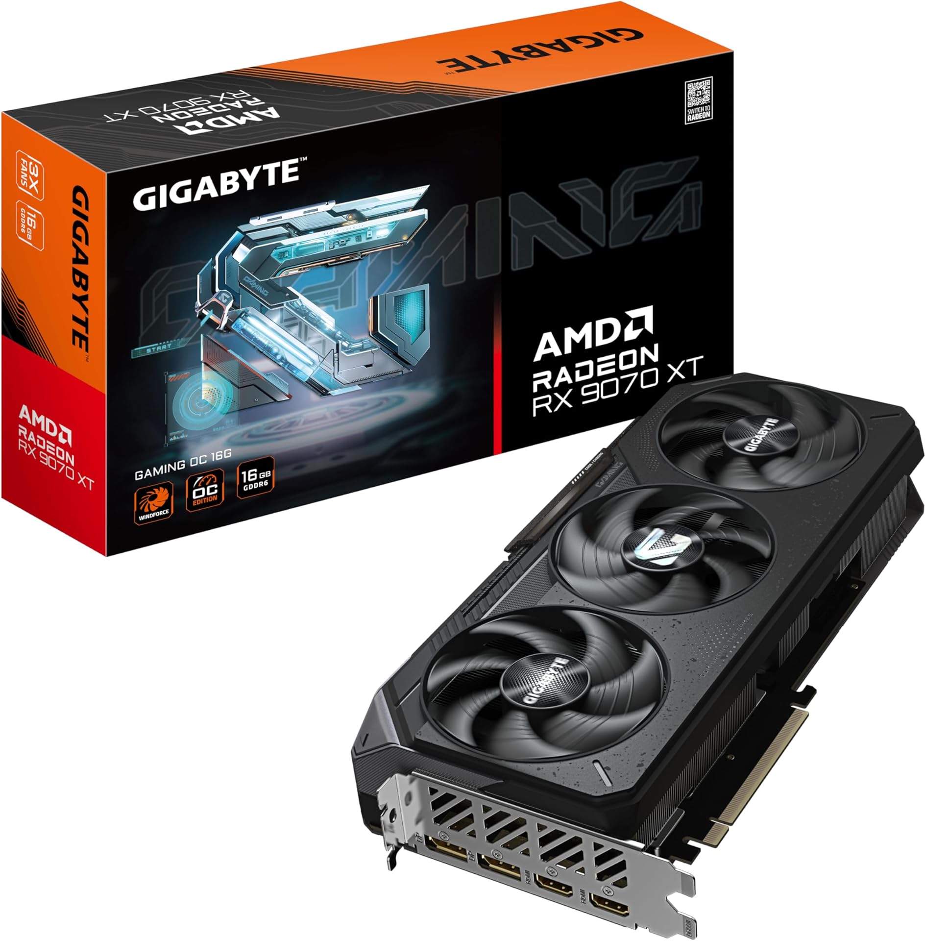 Gigabyte Radeon RX 9070 XT GAMING OC 16G Graphics Card - 16GB GDDR6, 256bit, PCI-E 5.0, 3060 MHz Core Clock, 2 x DisplayPort, 2 x HDMI, GV-R9070XTGAMING OC-16GD