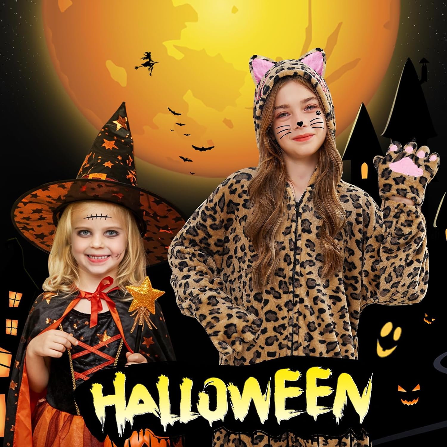 Halloween Costume for Girls - Cheetah Cat Costume for Kids Leopard Costumes Animal Onesie Pajamas for Girl Ages 4-12 Year Old - Image 7