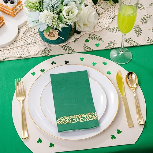 Miniatura 3 de WDF Paquete de 150 servilletas de papel desechables del día de San Patricio, servilletas verdes de 3 capas con borde dorado, servilletas desechables