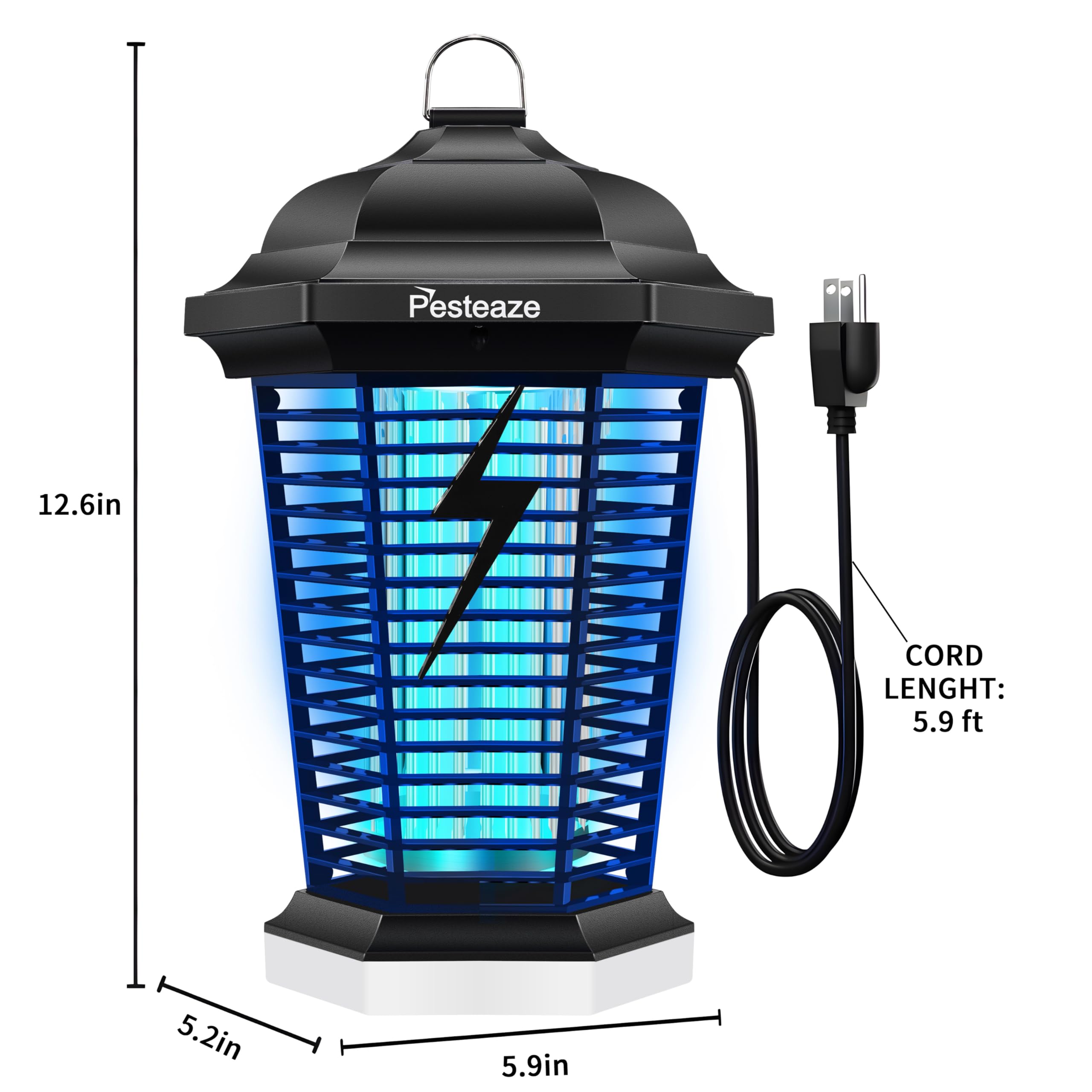 Bug Zapper Outdoor Zapper mit LED Licht, 5600 V - Elektrischer Fliegenzapper steckbar, 3-zackiger Stecker, Mückenspender, Fliegenfalle, Fliegenfalle, Fliegenfalle für Innen u