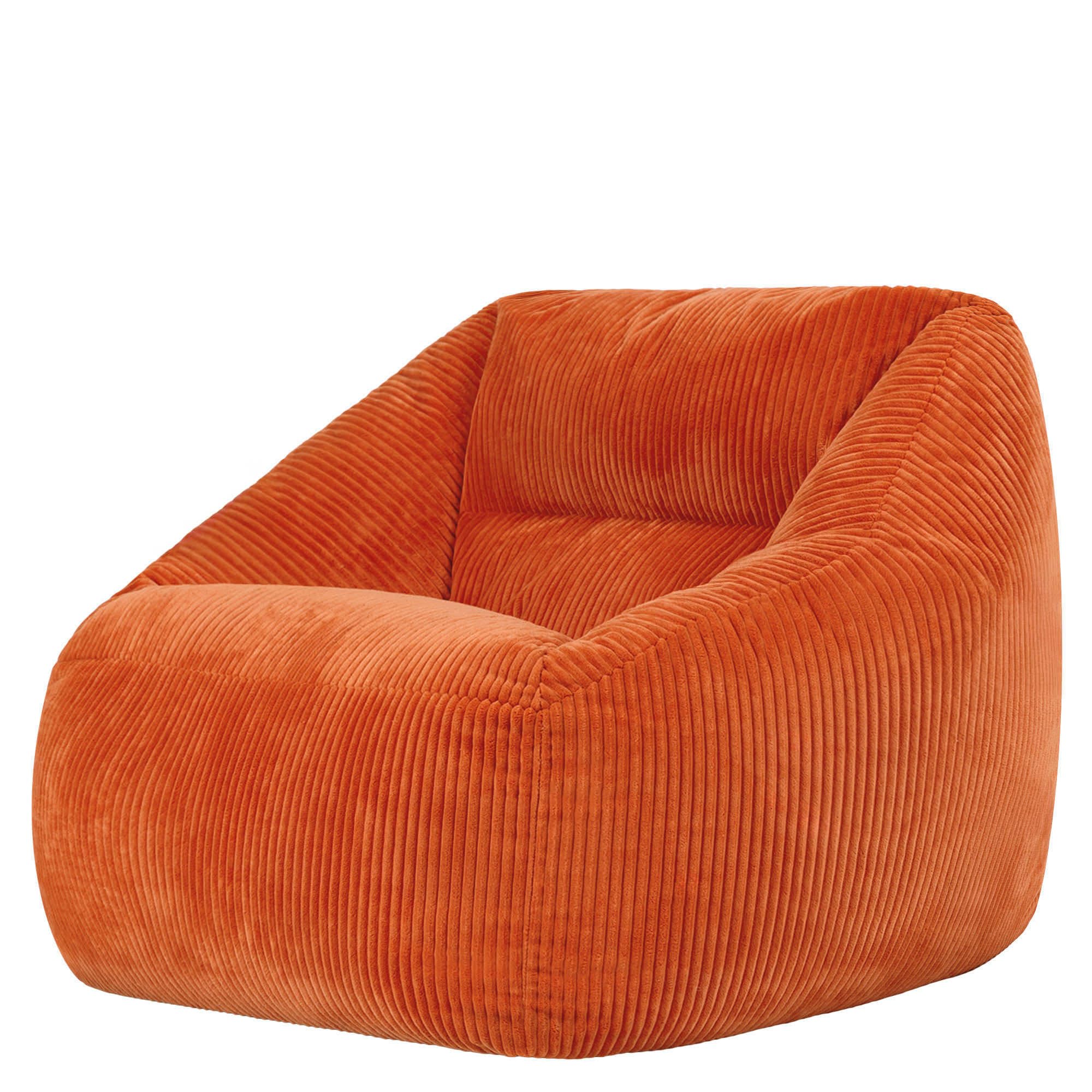 Icon Natalia Sitzsack Sessel für Erwachsene, Orange, Flauschiger Cord Stoff, Riesen Sitzsack Cord mit Füllung, Bean Bag Chair, Bequemer Sessel Wohnzimmer, Lounge, Schlafzimmer, Büro