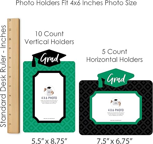 Miniatura 7 de Green Grad - Kit de centro de mesa para fotos de graduación  15 palos de mesa de fotos de doble cara, soportes verticales y horizontales de 4 x 6