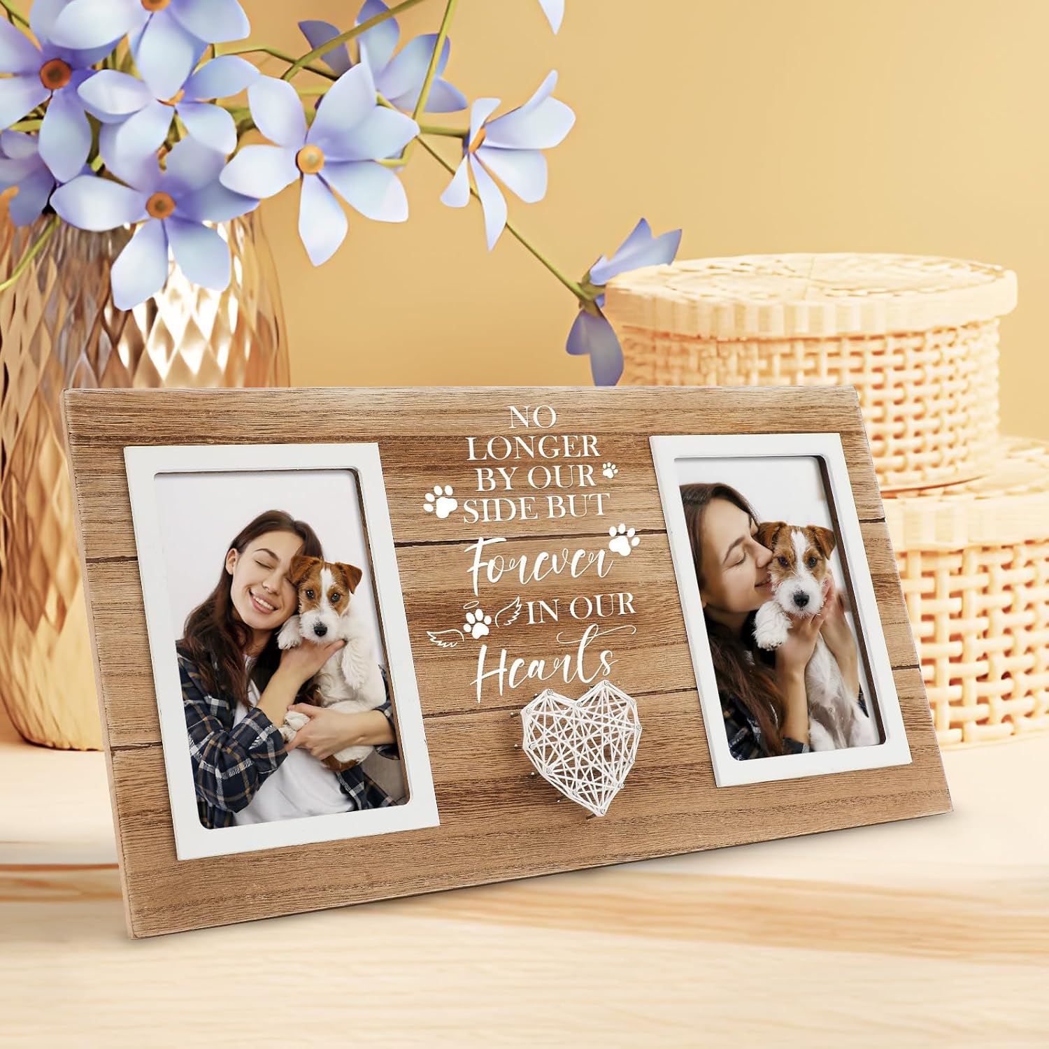 Loss of Dog Sympathy Gift, Pet Memorial Frame in Memory of Dog Pet Remembrance Memorial Gifts for Dogs Cats, Dogs Picture Frame of Double 4×6 Photo for Pet Lover - Image 2