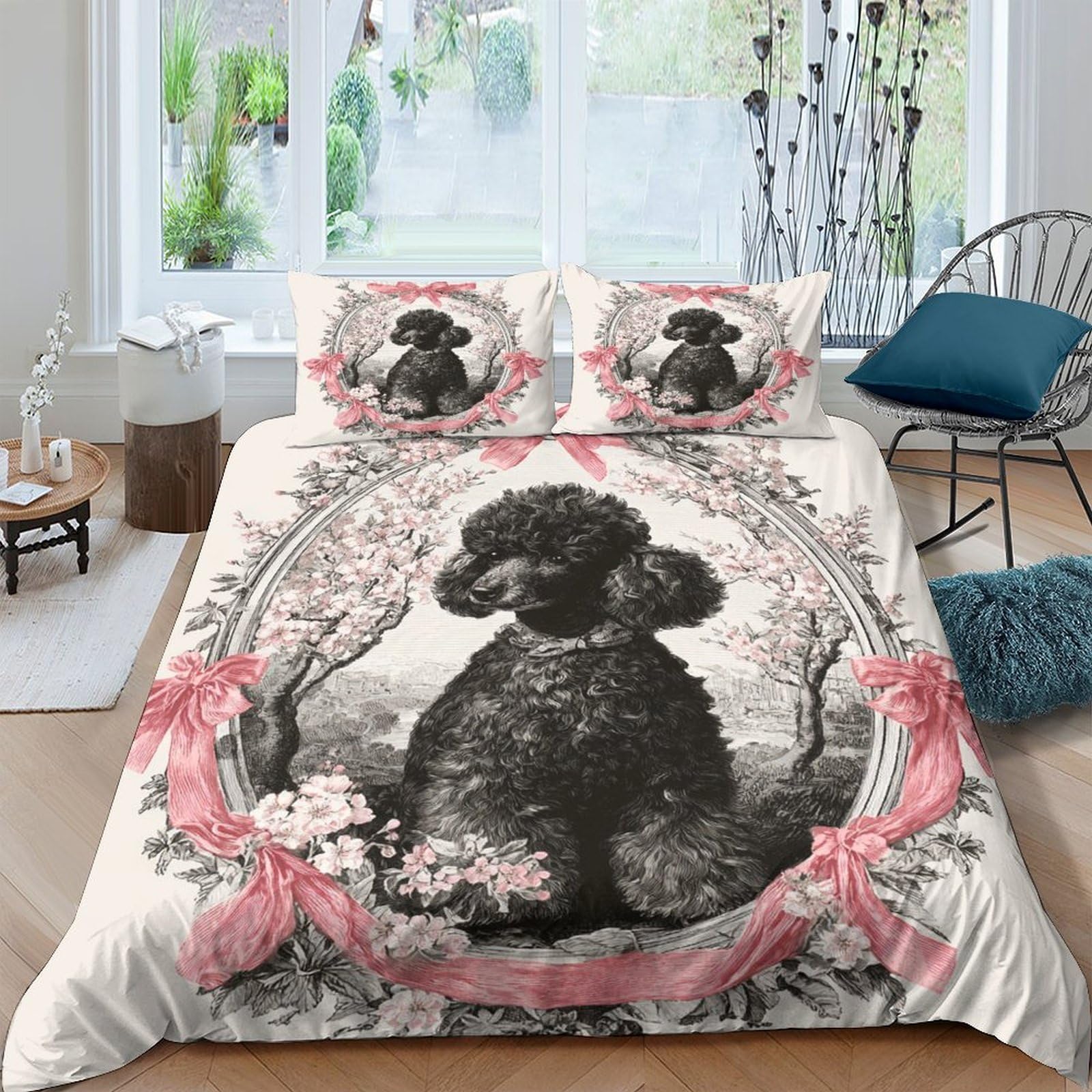 Ctjqhvkz Style-5 3D Printed Vintage Poodle Fitted Sheet Microfiber Pink Ribbon Artistic Bed Sheet For Bedroom Guest Room Decor Single（135X200cm）