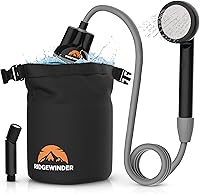 Ridgewinder Portable Camping Shower with 10L Dry Bag, Rechargeable Battery & Sprayer Attachment - Outdoor Camp Shower Bag