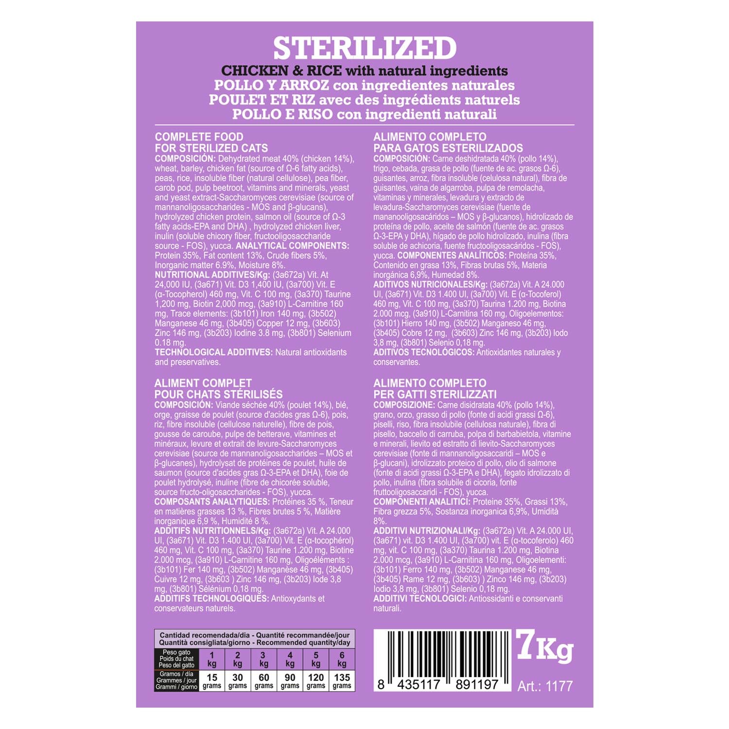 Arquivet-Original - Sterilized - pienso para Gatos esterilizados - Pollo y arroz - 7 Kg