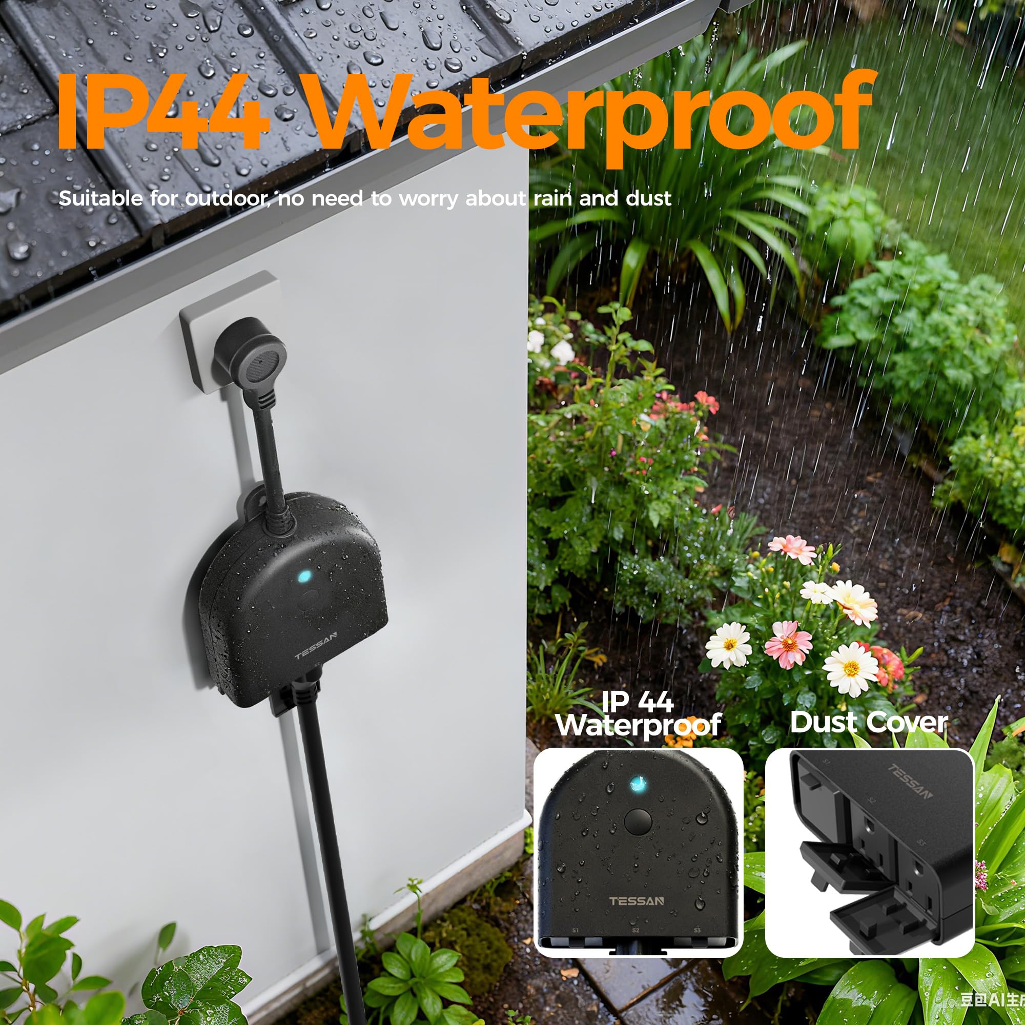 TESSAN Outdoor Smart Plug Waterproof 2 4GHz WiFi Only WiFi Smart Outlet with 3 Individual Sockets Compatible with — view 6