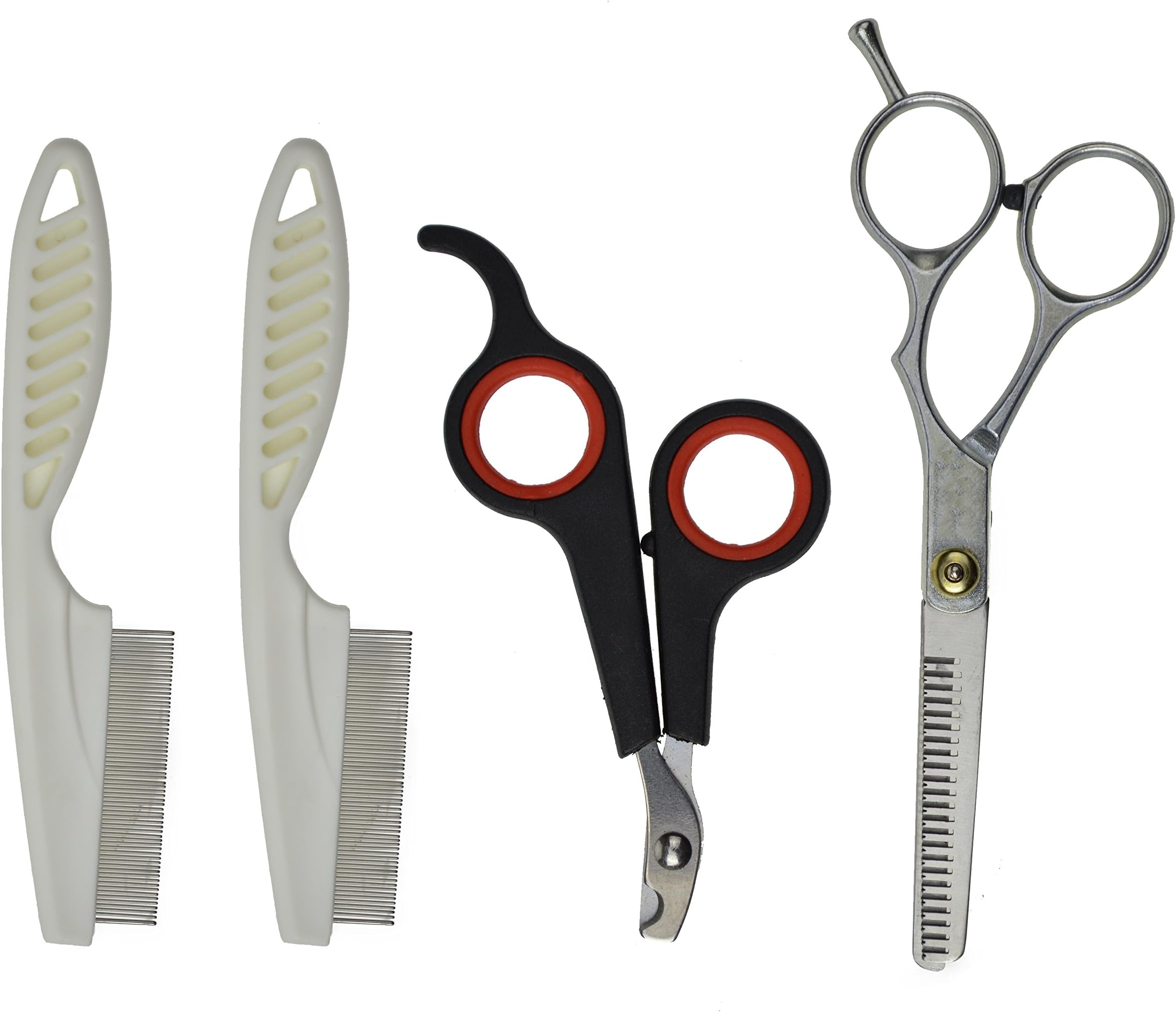 Dog Grooming Kit For Small Dogs and Cat Grooming: Includes Scissors, Nail Clippers, and Hair Brushes