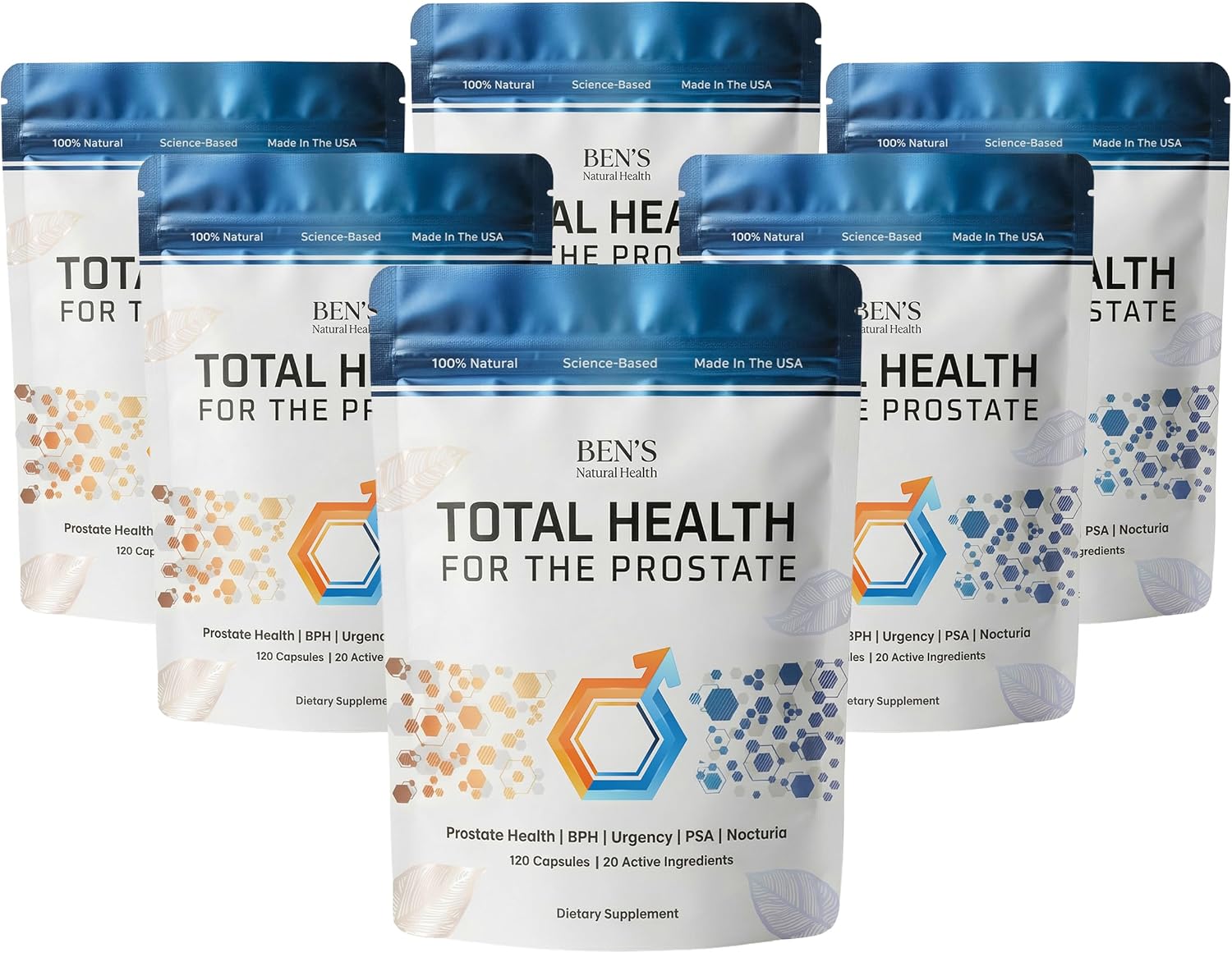 Ben's Natural Health Total Health for the Prostate Supplement with Beta Sitosterol Vitamins C, D, E, Zinc and Turmeric, 720 Vegicaps, 6 Pack