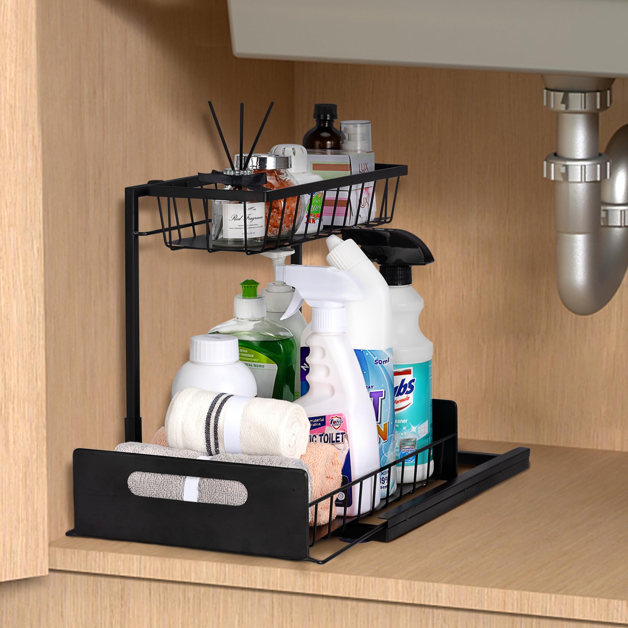 FORWOS Under Sink Organizer and Storage, 2Tier Slide Out Under Kitchen