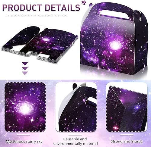 Miniatura 3 de Nezyo 24 cajas de regalo de fiesta espacial de 4.8 x 2.4 x 5.2 pulgadas, cajas pequeñas de galaxia a dos aguas, sistema solar, planeta, cartón,