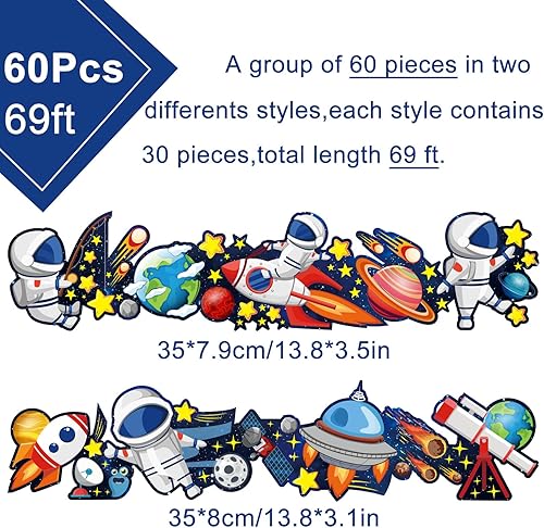 Miniatura 2 de Whaline Tablón de anuncios del espacio exterior de 69 pies, borde de cielo nocturno, astronautas, decoración de estrellas, bordes de dibujos