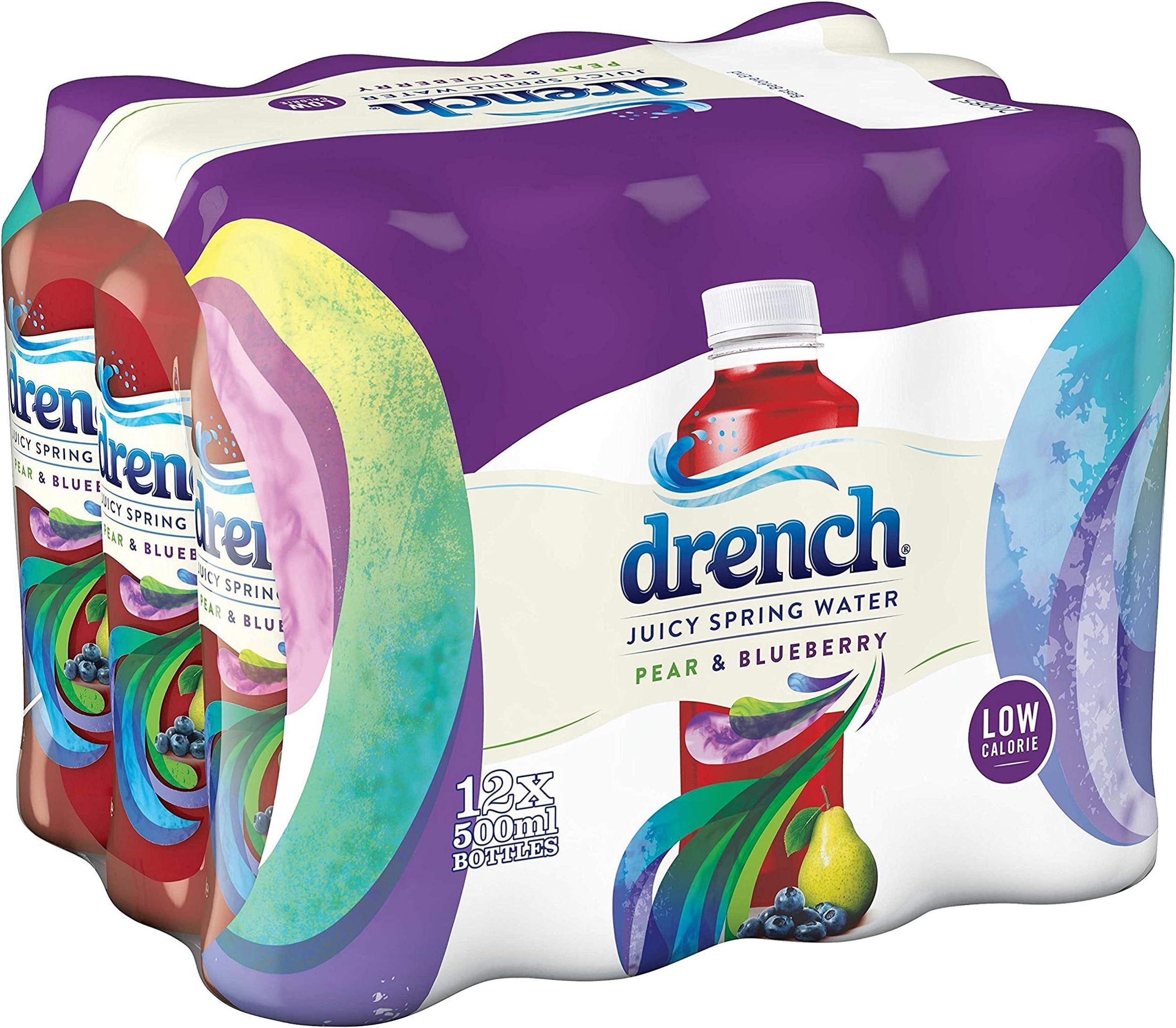 Drench Pear and Blueberry Juicy Spring Water, 500ml (Pack of 12)