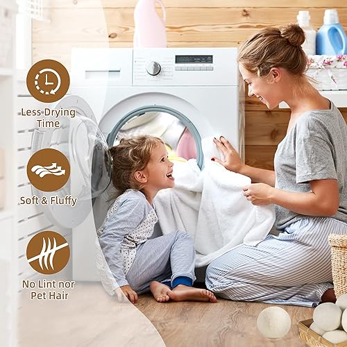 Miniatura 4 de Bolas de lana para secadora XL, paquete de 6, bolas de secado reutilizables para ropa sucia que reducen las arrugas de la ropa, secan la ropa más